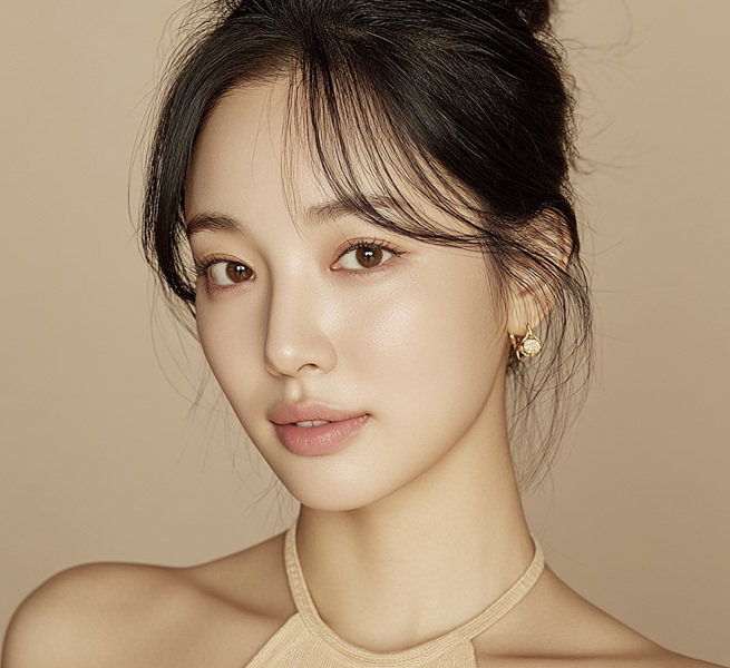 나나성형외과 이마축소술 Q&A 이미지, 이마 라인과 헤어라인이 자연스럽게 정돈된 여성 얼굴 정면 모습